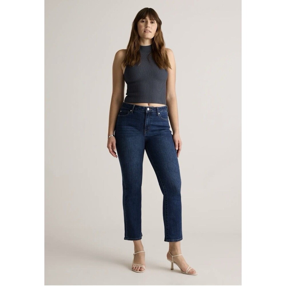 Quince Stretch High-Rise Kick Flare Jeans Midnight Blue Organic Cotton SZ 29